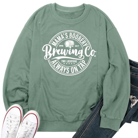 UNIQUEONE Women Nursing Sweatshirts for Breastfeeding - Friendly Zipper Maternity Sweater Long Sleeve Mama Pullover Tops B-green