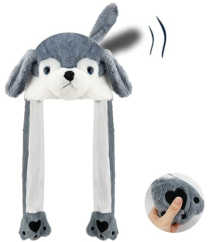 Hat with Moving Ears, Adults Funny Plush Ear Moving Hats Cute Plush Animal Flap Cap Soft Jumping Animal Hat Funny Floppy Ears Hats for Women Men Christmas Halloween Easter Birthday Cosplay Costume