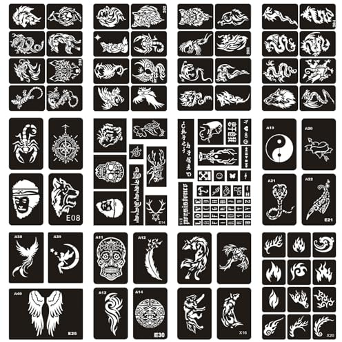 12 Hojas Kit de plantillas de tatuaje plantillas de tatuaje temporales reutilizables para Chico niña pintura facial arte de tatuaje(Chico)