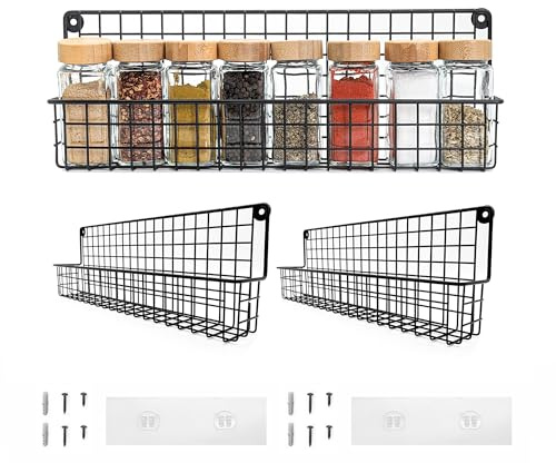 Kempt Gewürzregal (2er Set) zur Wandmontage für Küchenschränke, wandhängendes Küchenregal, bohrfreie Metallablage, selbstklebende Kühlschrankablage, platzsparende Schrankorganisation