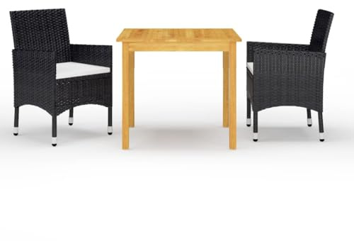 Qnhdfrt Gruppo da giardino in legno di acacia con sedie in rattan PE 85 x 85 cm tavolo e 2 posti per terrazzo balcone e giardino