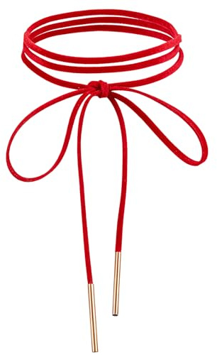 YQQYG Red Choker Necklace for Women, Gothic Bow Velvet Choker, Sexy Long Wrap Rope Collar Tie Neck Chain with Gold Tube, Red Bow Tie Necklace Neck Accessories for Party Prom