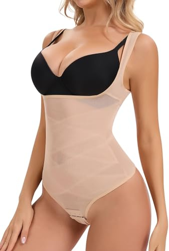 Joyshaper Women's Tummy Control Body Shaper Open Bust Shaping Bodysuit Thong Slimming Shapewear for Women Beige S