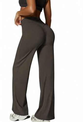 XDSP Yogabyxor dam hög midja stretchbyxor eleganta breda fritidsbyxor magkontroll raka gym breda ben bekväma pilates jogging dans fitness byxor