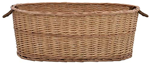 Träkorg med bärhandtag av naturlig vide 88 x 57 x 34 cm, mångsidig vedkorg för vardagsrum och trädgård, rustik vedkorg för träförvaring, kompakt och platsbesparande