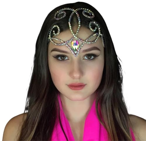 huvudkedja Färgrik Belly Forehead Chain Headpiece Ballroom Smycken Dance Vatten Drop Strass Hair Handmade (Guld)