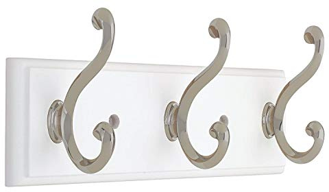 Liberty Appendiabiti da parete con 3 ganci decorativi, 25,4 cm, nichel satinato e bianco 129854