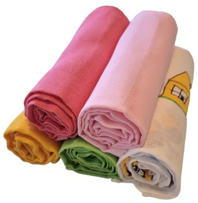 Natureville Musselin Spucktucher Baby Geschenk fur Neugeborenen - Doppelt Gewebte Mull Windel mit Verstärkter Umrandung - Mulltücher Baby - Mullwindeln - Muslin Fabric Waschlappen - 80x80cm - 5er Pack