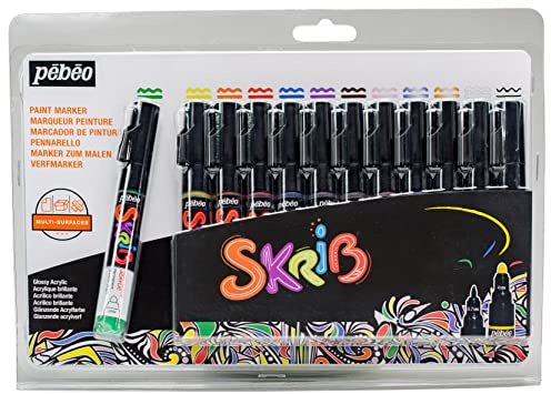 Pébéo - 371106 - Skrib paint set - 12 acrylic paint markers - multicoloured painting - 18.3 x 2.1 x 25.7 cm