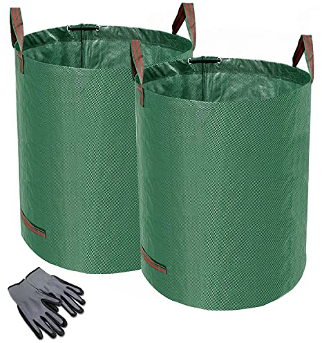 Norjews 2X 600L Gartensack Laubsack Gartenabfallsack, stabil - Gartensäcke für Gartenabfälle, Grünschnittsäcke faltbar, wasserdicht, robust aus Polypropylen-Gewebe 150gsm (inkl. Gartenhandschuhe)