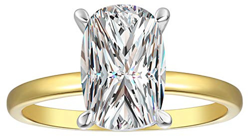 18K Gold Plated Sterling Silver 2 Carat Cubic Zirconia Elongated Cushion Solitaire Engagement Ring | Women's Thin Band CZ Promise Ring