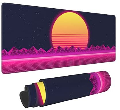 Gaming-Mauspad, Retro-Stil, violett, Cooles Vaporwave-Design, große Schreibtischunterlage für Zuhause, Büro, Dekoration, Zubehör, 80 x 30 cm