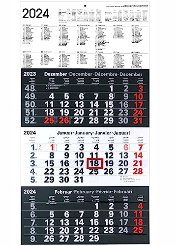 Bürokalender 2026 Kontrast 3-Monatskalender großer Wandkalender 3 Monate grau