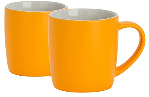 Argon Tableware Coloured Coffee Mugs - Matte Yellow - 350ml - Pack of 2 - Matt Stoneware Latte Cappuccino Cups Hot Chocolate Cups Colourful Mug Set with Handle