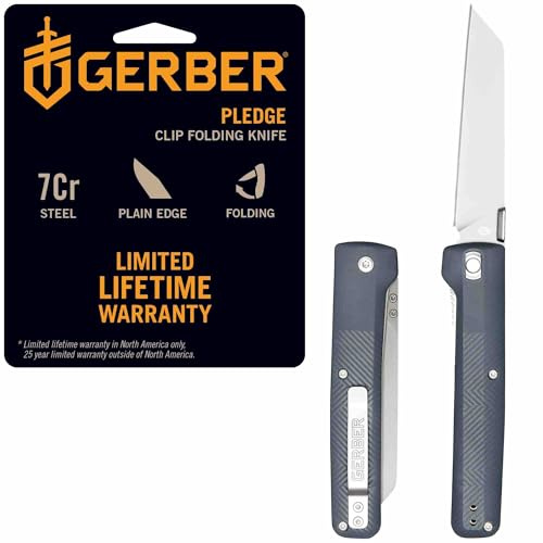 Gerber Taschenmesser mit Gürtelclip, Pledge, 7Cr17MoV Edelstahlklinge im Reverse-Tanto-Look, Griffschalen aus glasfaserverstärktem Nylon, Klingenlänge: 9,2 cm, 1067369