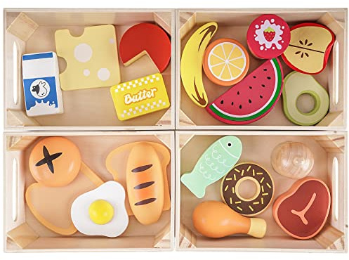 Food Groups - Wooden Play Food Sets, Pretend Play Kitchen Toys, Toy Food Accessories for Toddlers 1-3, Wood Play Fake Food for 1 2 3 Year Old Boys Girls Birthday Gift