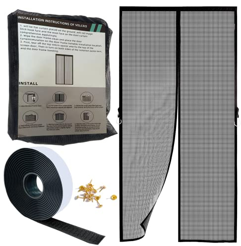 Fliegengitter Magnetic Door, Patio Door, Insect Protection Roller Blind, Magnetic, Full Size, Net Curtains, Closure, Pet Friendly, Skylight - Black, 150 x 255 cm