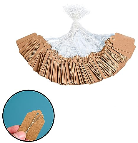 SWYSGS 200PCS Etichette Carta Kraft,Etichette Regalo, Etichetta Kraft con di Spago di Iuta per Regali di Compleanno,Matrimoni e fai da te-Marrone