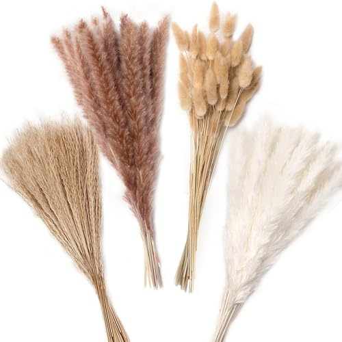 ZJTAPE Erba di Pampa Essiccata - 110 Pezzi Decorazione di erba di Pampas essiccata Naturali, Fiori Essiccati e Lagurus Deco, Bouquet Fiori Essiccati per Tavola Nuziale Vasi Soggiorno Boho Home Decor