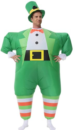 Arokibui Disfraz Inflable del Día de San Patricio Traje de Duende Verde Atuendo de Fiesta y Halloween Disfraz Festivo