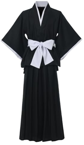 GRACEART Traditional Samurai Hakama Uniform Kurosaki Cosplay Costume Outfit Black Cloak Kimono