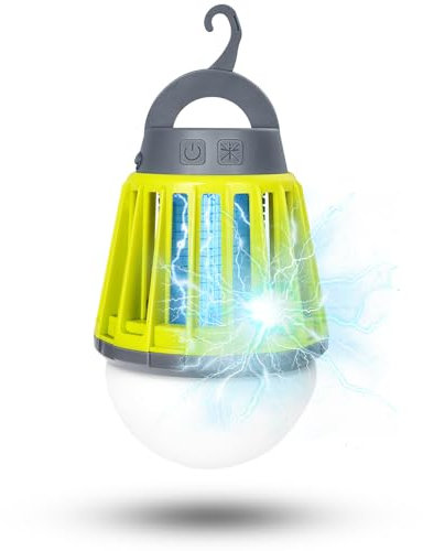 BroElec Lampara Antimosquitos Electrico Luz Lampara Camping 2-en-1, lampara Mosquitos electrico con 3 Niveles de Brillo, IP66 Impermeable, Recargable por USB, para Camping Exterior Jardín