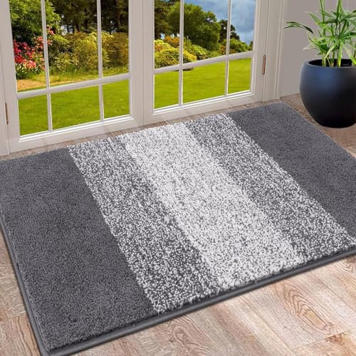 SHACOS Door Mat Indoor, Microfiber Dust Dirt Trapper Door Mats, Non-Slip Machine Washable Floor Mat, Pets and Dog Mat, Super Absorbent Entrance Mat, Grey, 60 x 90 cm
