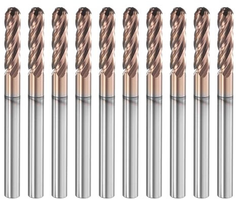 sourcing map 10 Pcs Ball Nose End Mill 4 Flute 1/8 Diameter 1/8 Shank Tungsten Carbide TiAlN Coated Spiral CNC Router Bits 1/2 Cutting Length Single End Ball for Carving Engraving Grinding