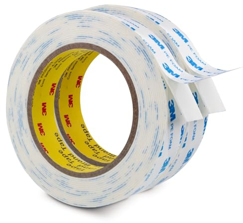 Bulina Nastro biadesivo 1600T Nastri adesivi in ​​schiuma PE extra resistenti 25 mm × 5 m 2 rotoli Nastro in tessuto spesso 1,1 mm Resistente impermeabile per interni ed esterni Fai da te Fissaggio