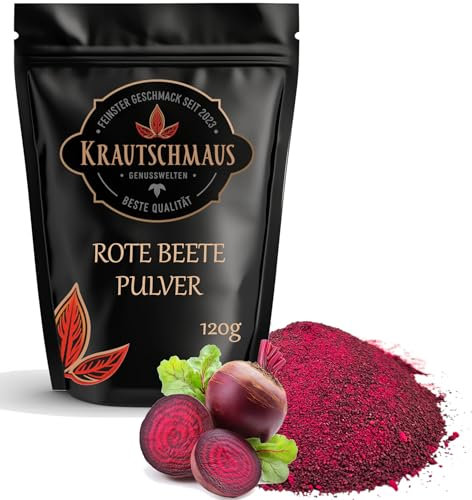 120g Rote Beete Pulver von Krautschmaus, zum Färben, Würzen und Kochen, schonend getrocknet und gemahlen, intensive Farbe, für Desserts, Smoothies und Joghurts, ohne Zusatzstoffe