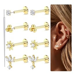 Chriscoco 16G Helix Piercings Chirurgenstahl Tragus Labret Nasenpiercing Stecker Lippenpiercing Ohr Gold Monroe Medusa 6/7/8MM