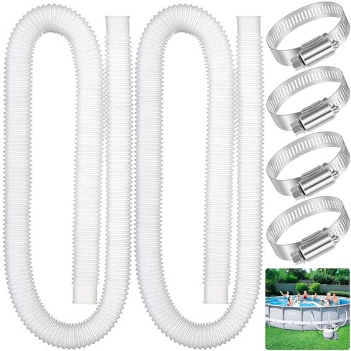 BARAKYEG 2 Pezzi tubo di ricambio flessibile per piscina 32mm,Tubo per Piscine Fuori Terra 1.5m,con 4 anelli di collegamento in metallo per Impianto idraulico e pulizia di piscina