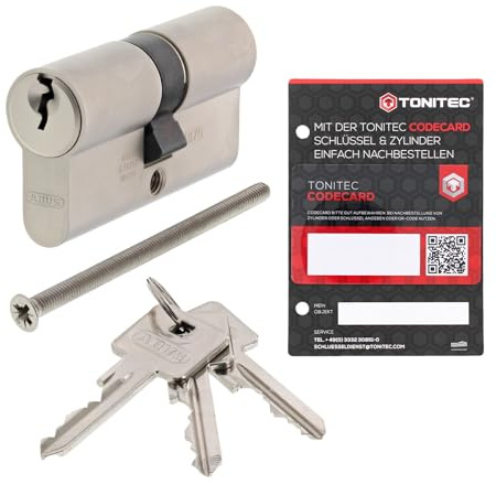 ABUS A93 Schließzylinder gleichschließend individuell gefertigt, Türzylinder Schließanlage mit 3 Schlüssel und ToniTec Codecard, Profil C73 Größe 28/28 mm Doppelzylinder