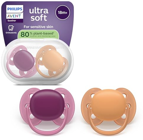 Philips Avent Ultra Soft Ciuccio - Ciuccio ortodontico, per bambini dai 18 mesi in su, scudo flessibile, tettarella simmetrica extra rigida in morbido silicone, senza BPA, confezione da 2, SCF093/03