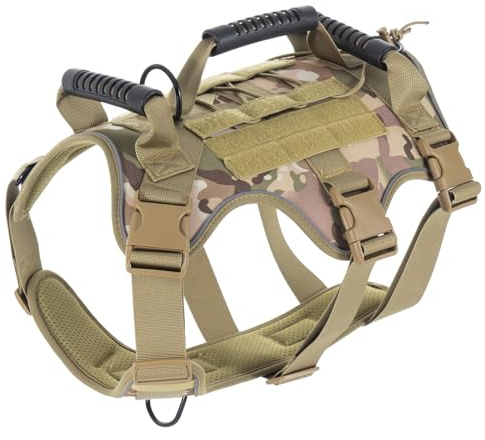 Xiaozhifu Harnais Chien, Harnais Anti Traction pour Chien RéGlable, Réfléchissant Harnais en Y avec 3 Poignée ContrôL, Facile à Mettre, Respirant Veste Tactique (Camouflage, M)
