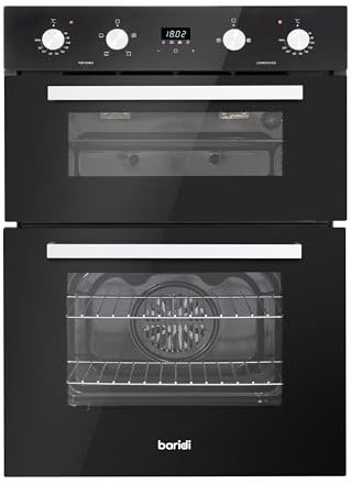 Baridi 72cm Built-Under Double Oven, 74L Capacity, Energy Rating A, 8 Shelf Positions, Black Glass – DH278