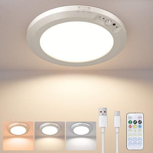 Rechargeable Motion Sensor Ceiling Light, 7Inch 500LM 6000mAh Battery Operated LED Ceiling Lamp with Remote, Magnetic Wireless Dimmable Sensor Wall Lights for Indoor Shed Bathroom Porch Stairs Garage