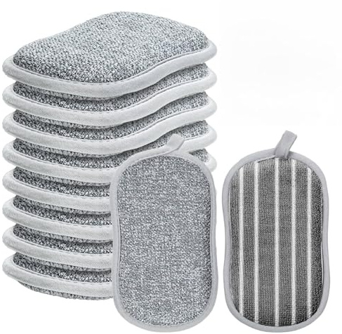 Reusable Washing Up Sponge, 10 Pack Durable Double-Side Kitchen & Bathroom Cleaning Sponges, Non-Scratch & Eco Friendly Washing up Sponges for Dishes Cutlery & Multi Surface Pads Cleaners