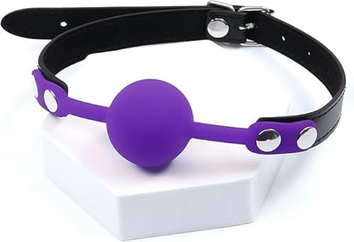 Gag Mouth,PU Leather Paly Buckle Belt Silicon Mouth Ball,Adjustable Silicone Lips Mouth Gag Mouth Ball,SM Ball Gag Lips Harness Bondage,Fetish Slave Sex Toys for Beginners Couples (Purple)