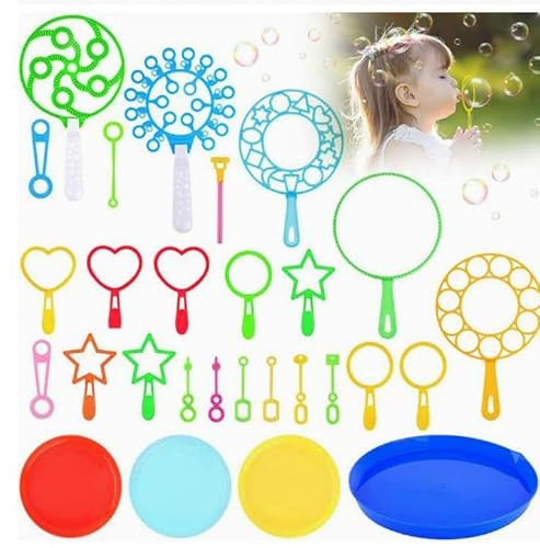 28Pcs Bubble Wands Set with Trays, Assorted Shapes Large Bubble Maker Wand Kit, Outdoor Giant Bubble Toys for Kids, Summer Party Favors Birthday Garden Beach Backyard Activity Toys