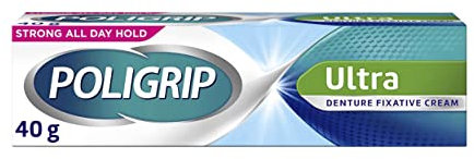 Poligrip Denture Adesivo Crema, Denti Finti e Parziali Fissativo, Ultra 40g