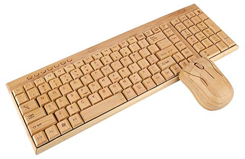 ASHATA Wireless Tastatur Maus Set, Bambus Ultra Dünne Kabellos Tastatur und Maus Kits,1600 DPI Maus Keyboard Mouse Kit Portable Funktastatur Maus mit USB-Empfänger