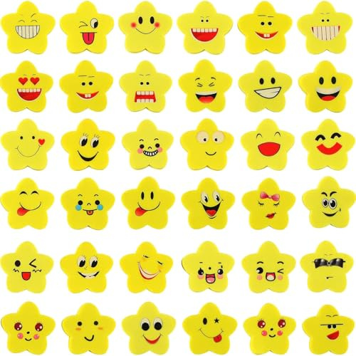 Koogel 100Pcs Smile Star Erasers, Cute Rubbers for School & Party Bags