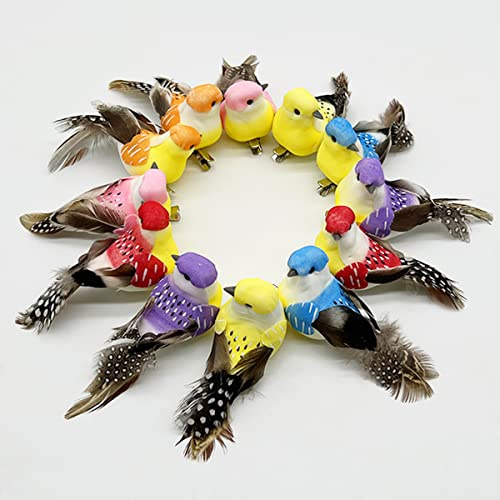 LWINGFLYER 12pcs Clip on Artificial Birds Small Feather Birds Ornament for Spring Tree Decoration Wreaths Crafts Floral Arrangements (Model - Y18)