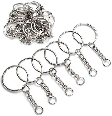 YHYZ Keychain Ring Set, 30pcs 1 Inch Splits Key Ring Hoops (25mm) with Chain + 30pcs Jumper Rings, Metal Sliver Keyring Chains, for DIY Craft Tassels Resin Art Jewellery Making Attachment (30 Sets)