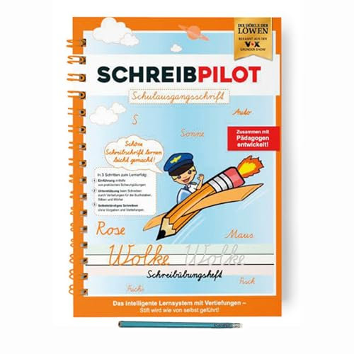 SCHREIBPILOT Schreiblernheft für ABC-Schützen mit vorgeprägten Buchstaben zum Erlernen der Schreibschrift in Schulausgangsschrift | Lernsystem entwickelt von Lehrern, Professoren und Schülern