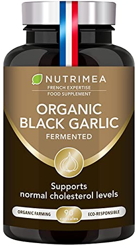 Organic Black Garlic Capsules - Aged Garlic Extract Formula - 90 Vegan Capsules 250mg - Odourless Fermented Supplement - Gluten Free - Lactose Free - GMO-Free - French Expertise - Nutrimea