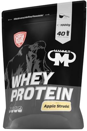 Mammut Nutrition Whey Protein Pulver Apple Strudel – 1kg – 27g Protein pro Portion – Eiweißpulver mit hohem BCAA-Anteil – Perfekte Löslichkeit in Wasser & Milch – Ideale Zwischenmahlzeit