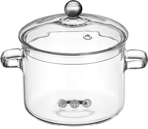 GANAZONO Glass Cooking Pot with Lid Heat Resistant Borosilicate Soup Pot for Stovetop Cooking 8.26 X 7.08 X 6.29 Inch Two-Eared Instant Noodle Bowl