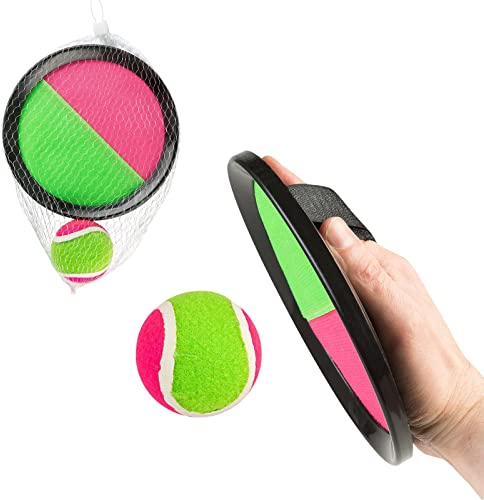 Smart-Planet Klettspiel Set für Kinder - Fangball Spiel für Sommerferien und Freizeit Klettball mit Klettteller zum Fangen - Strandspiel für Familie